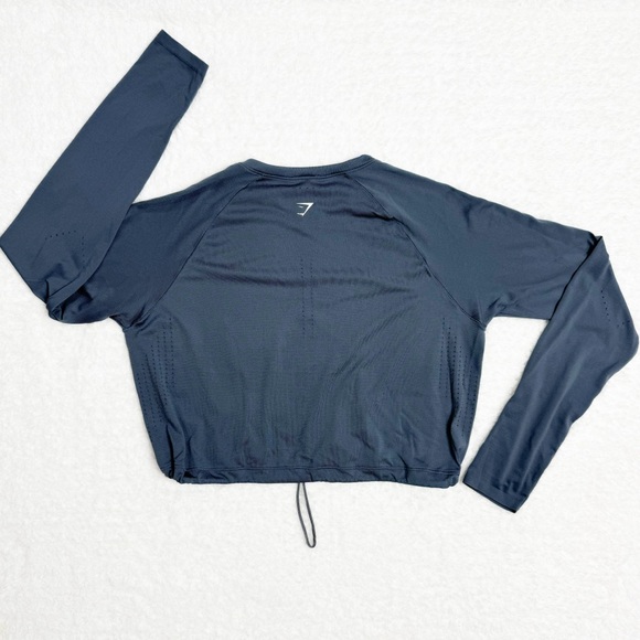 Gymshark Sweat Seamless Long Sleeve Crop Top Evening Blue Size Large - Picture 2 of 9